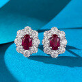wholesale S925 Silver Earrings with 4*6mm Oval Pigeon Blood Red Corundum, Fashionable and Versatile Style for Daily Wear-0-0