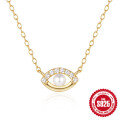 wholesale 925 Silver New Creative Angel Eye Pendant Necklace with Pearl Eyes and Inlaid Diamonds-0-5