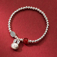 wholesale 999 Silver Matte Rabbit Red Agate Beaded Bracelet Retro Style Women's Jewelry S5887-S999 Pure Silver Bracelet>Pure Silver