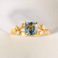 wholesale S925 Sterling Silver Red Elk Cross Leaf Openwork Blue Diamond Ring for Women, Gentle Ambiance Minimalist High-End Ring-BZ0761-Gold US size 10