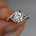 wholesale S925 Sterling Silver New Style Moissanite Ring for Women, Twist Shank Angel's Kiss Engagement Wedding Ring, Hot Seller in Cross-Border Live Streams-0-1