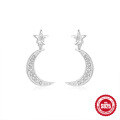 wholesale S925 Sterling Silver Star and Moon Diamond-Studded Earrings, Korean Style, Niche, High-End-0-5