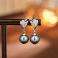 wholesale S925 Sterling Silver French Pearl Earrings for Women, Small and Exquisite Grey Shell Pearl Studs with High-End Design Sense Jewelry-0-0