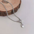 wholesale S925 Sterling Silver OT Buckle Oval Pendant Necklace for Women, Korean Heavy Workmanship, Niche Design, High-end Feel, Sweater Chain-0-1