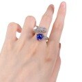 wholesale S925 Sterling Silver Stunning New Chinese Style Year of the Dragon Ring with 8*8mm Simulated Blue Sapphire Sugar Loaf Design, Original Creation-0-4