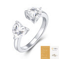 925 Silver Square Moissanite Open Ring, Women's Light Luxury High-End Fashion Minimalist Style-0-9