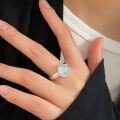 wholesale S925 Sterling Silver Chalcedony Ring for Women, Ethereal Style Minimalist Luxury Adjustable Circular Open Ring with a Sense of Sophistication-0-3
