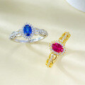 wholesale S925 Silver Jewelry New Ins Style Daily Minimalist Versatile 4*6 Red and Blue Sapphire Ring Women's Cross-Border Design-0-3