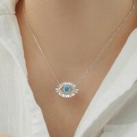 wholesale S925 Sterling Silver Demon's Eye Series Women's Necklace with Premium Blue Opal Stone Eye Design and Luxury Elegance-DY190875-SW-BA 925 silver
