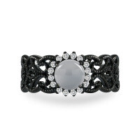 wholesale 925 silver Shipei Jewelry circular hydro jadeite 6mm Chinese style blackened ring fashionable niche women's ring size 5-11#-White + Black [R-3455]  10