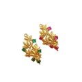 wholesale Gold-plated S925 ancient silver fittings inlaid with ruby and emerald butterfly small flower bamboo leaf double ear hand plaque spacer beads connecting clasp-0-4