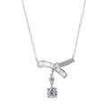 S925 Sterling Silver Bow Necklace with Zirconia, Fashion Pendant Chain-0-3