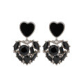 wholesale 925 Sterling Silver Black Heart Diamond Stud Earrings, Minimalist Small Design, Popular Ear Pins, Light Luxury High-End Earrings-0-4