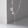 wholesale S925 Sterling Silver Ins Style Full Diamond Butterfly Flower Necklace, Small and Unique Design Collarbone Chain Y01053-0-0