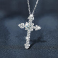 Sterling Silver Moissanite Full Pavé Cross Pendant Necklace, 50ct-0-0