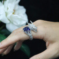wholesale 925 Silver Gold-Plated Ring with High-Carbon Diamonds, Royal Blue Sugar Loaf Cabochon, New Chinese Style Chinese Dragon, Versatile Jewelry for Women, Dragon Pattern-0-1