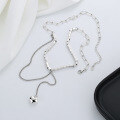 wholesale S925 sterling silver creative square tube 3D heart tassel necklace, ins fairy-like sweet and edgy style collarbone chain-0-2