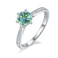 wholesale S925 Sterling Silver 1ct Green Moissanite Straight Shank Six-Prong Ring with GRA Certificate Light Luxury Gemstone Ring-0-0