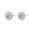 S925 Silver Earrings for Women, Round Stud Earrings with Moissanite Sunflower Design-0-3