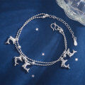wholesale S925 Silver Wholesale Korean Fashion Double Layer Leaf Surface Geometric Chain Flower Bracelet for Women-0-14