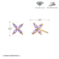 wholesale 925 Sterling Silver Colorful Zircon Flower Stud Earrings For Women-925 silver plated with gold + purple zirconium 925 silver