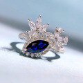 wholesale S925 Sterling Silver New Oval 4*8mm Blue Sapphire Ring for Women,Ins Style-0-1