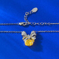 wholesale S925 Silver European & American Style Bow-Shaped High Carbon Diamond 7*9mm Yellow Diamond Ice-Cut Pendant Necklace for Women-0-2