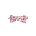 wholesale S925 Sterling Silver Lovely Girly Heart New Small Luxury Pink Diamond Bowknot Ring R02303-0-4