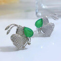wholesale Silver new imitation emerald 6*8 bee earrings luxury micro-paved inlaid women's earrings-0-1