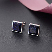 wholesale S925 Sterling Silver Inlaid Romantic Starry Sky Amethyst Stone Stud Earrings for Women, Korean Style Simple and Fashionable Sweet Ear Jewelry Wholesale-001590-Platinum 925 Silver