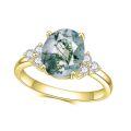 wholesale S925 Sterling Silver Natural Moss Agate Ring Colorfast Cross-Border Wholesale Live Stream Gemstone Ring-0-2