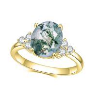 wholesale S925 Sterling Silver Natural Moss Agate Ring Colorfast Cross-Border Wholesale Live Stream Gemstone Ring-Natural Water Grass Agate Ring 2 US Size 5