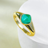 wholesale 925 silver new rose gold plated bezel set 6*6mm emerald sugar loaf ring for women-R929 Green Sugar Tower>No. 5