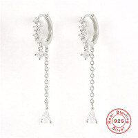 wholesale S925 Sterling Silver Full Rhinestone Chain Tassel Long Drop Ear Cuff-gold