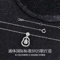 S925 Sterling Silver Luxury Chinese-style Hollow Gourd Pendant Necklace with Diamond Inlay-0-0