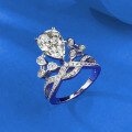 wholesale S925 metal live broadcast new pear-shaped teardrop crown 8*12 diamond ring for women, fashionable fancy-shaped diamond ring-0-2