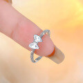 wholesale S925 Sterling Silver Sweet Crushed Ice Bow Ring for Women, Small and Exquisite Design, High-End Feel, Luxury Minimalist Open Band-0-3