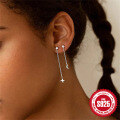 wholesale S925 Sterling Silver Simple Diamond-Inlaid Chain Tassel Star and Moon Ear Studs-0-2