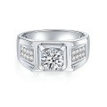 wholesale 18K white gold-plated silver 1ct moissanite diamond ring for men, luxury wedding band-0-0