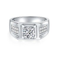 wholesale 18K white gold-plated silver 1ct moissanite diamond ring for men, luxury wedding band-1 carat>23# US size 10.25)