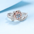 wholesale 925 Sterling Silver Plated Rose Gold & White Gold 05ct Moissanite Rose Flower Ring for Women-0-0