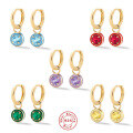 wholesale S925 Sterling Silver Round Cocktail Huggie Hoop Earrings with Colorful Enamel Drops-0-0