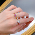 wholesale S925 Silver Metal Live Streaming 6*6mm Heart-shaped Peach Pink Gang Ring for WomenIns Style-0-3