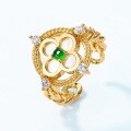 wholesale Original design retro court-style white shell window flower ring for women, S925 sterling silver inlaid with jadeite, available for dropshipping-0-2