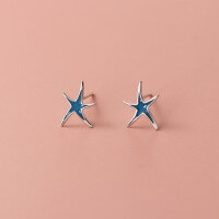 wholesale S925 Sterling Silver Fresh and Sweet Style Tranquil Blue Ocean-inspired Cute Starfish Earrings M05605-Silver-One pair 925 silver