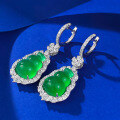 wholesale S925 Sterling Silver Live Stream Style Earrings with High-Carbon Diamonds and Natural Chalcedony, New Chinese Oriental Aesthetics Series Gourd Earrings for Women-0-1