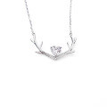 wholesale S925 Sterling Silver Korean-style Love Antler Necklace for Women, Inlaid with a Deer, Forest-themed Fashion Versatile Christmas Gift-0-4