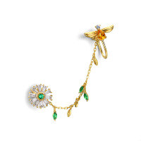 wholesale 925 Silver Dainty Forest Bee Daisy Ear Stud Ear Clip Single Piece Micro-Inlaid Zircon Elf Earrings for Women-Bee Daisy Ear Clip - Single 925 Silver