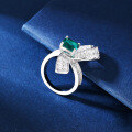 wholesale S925 sterling silver cross-border live streaming imitation emerald bow butterfly ring for women, heavy work design, ready stock-0-2