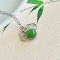 wholesale Sterling Silver Openwork Ruyi Lock Inlaid with Apple Green Jade Pendant Choker Necklace for Women-0-3
